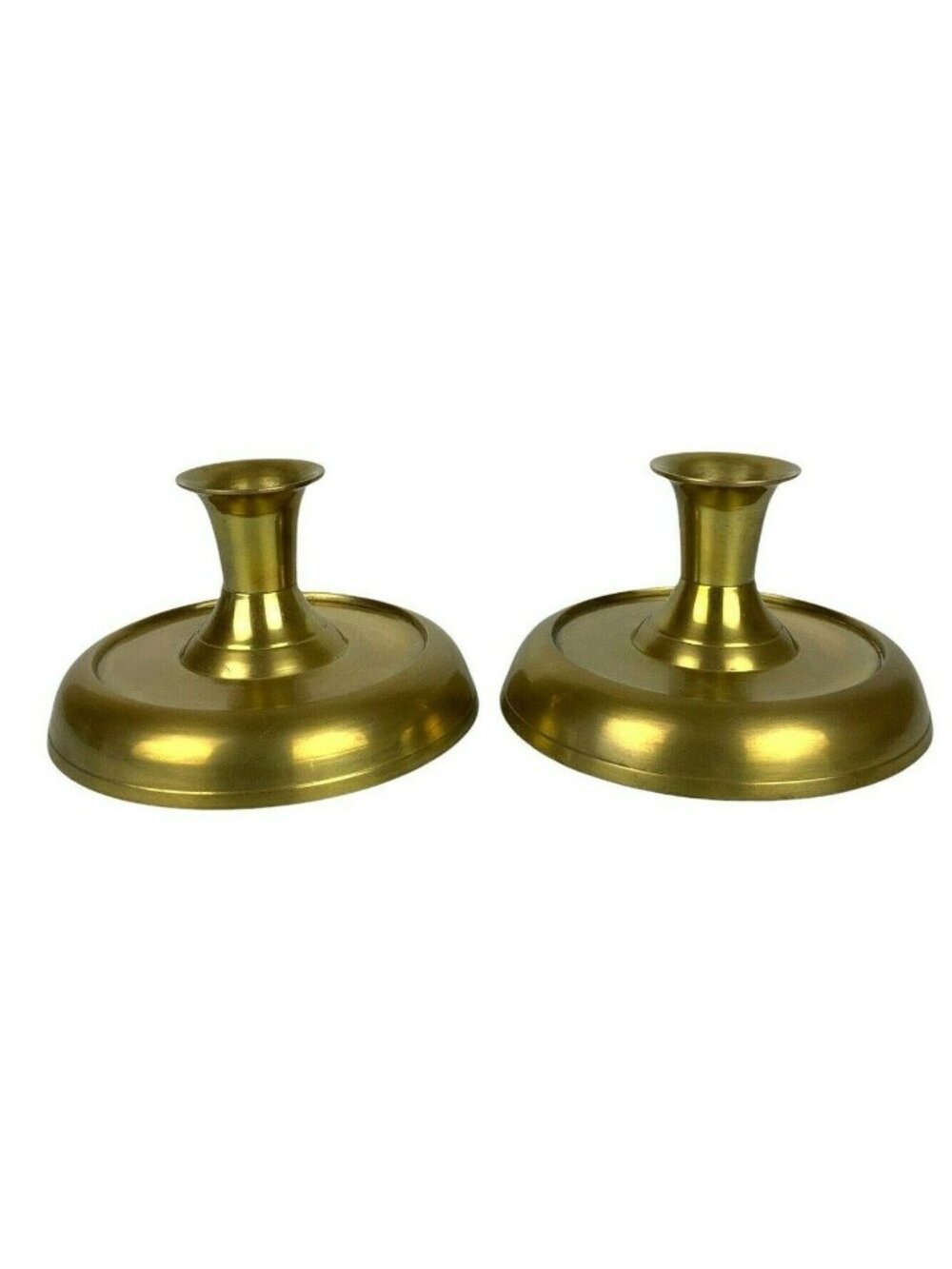 Antique Brass Taper Candle Holders Set Of 2 Weighted Round Short Traditional